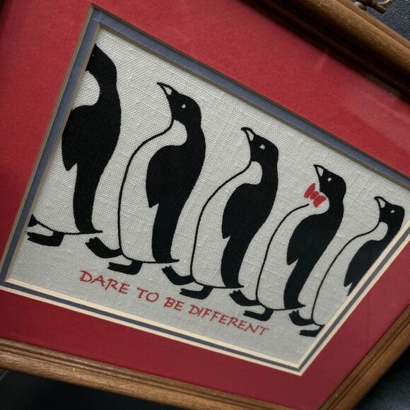 Dare to Be Different Penguin Framed Fabric Art Decor Print - 11×9 - Picture 10 of 11